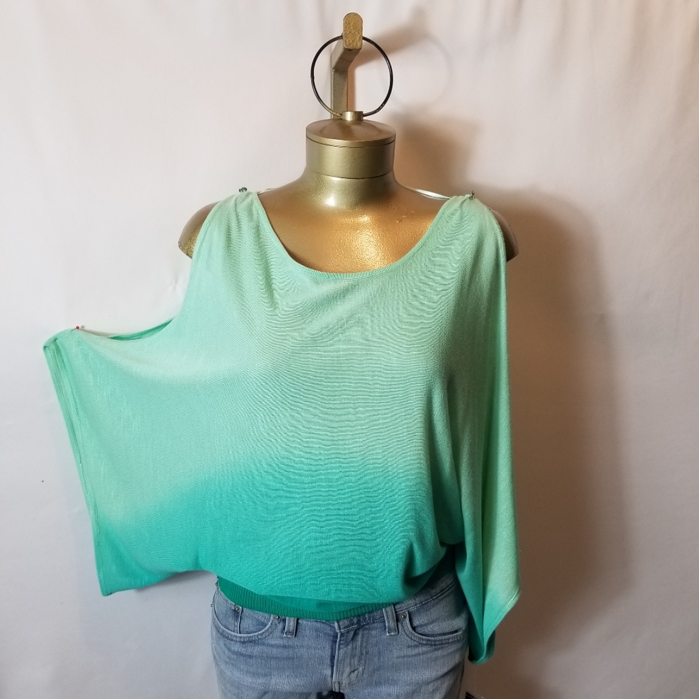 INC INTERNATIONAL CONCEPTS GREEN DIP DYE OPEN DOLMAN SLEEVES TOP. - Picture 2 of 10